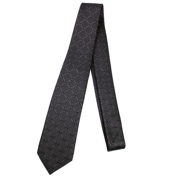 Gucci Black silk dotted tie GG DEIENE - Picture 1 of 3